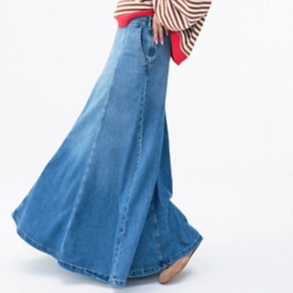 We The Free Catch the Sun Blue Denim A-Line Skirt